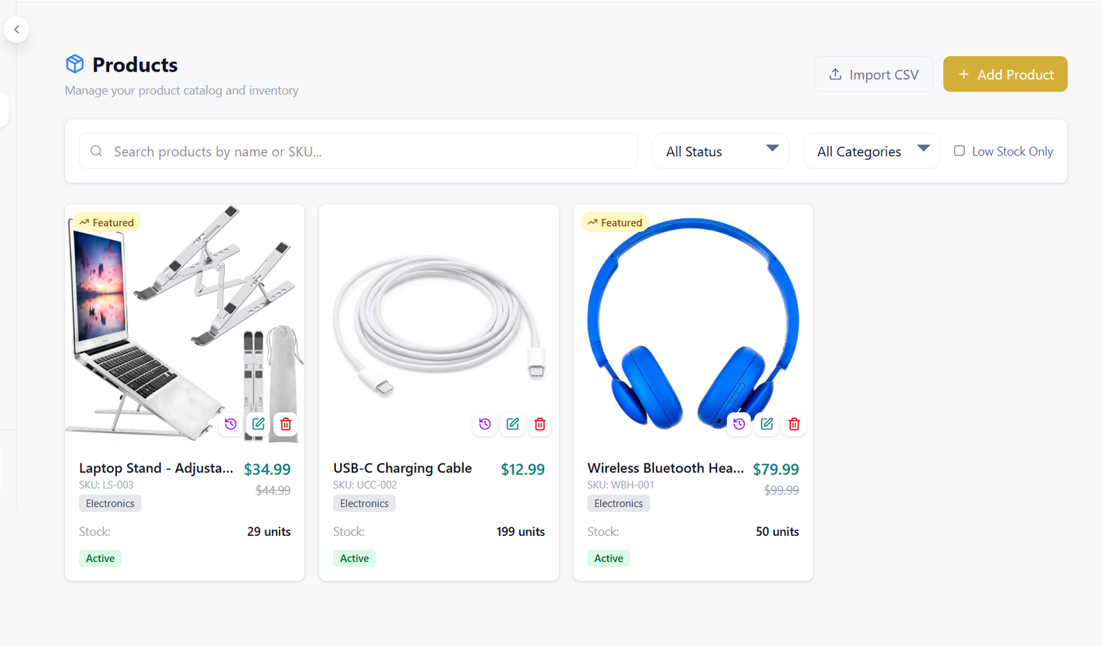 E-commerce product catalog in Vylos